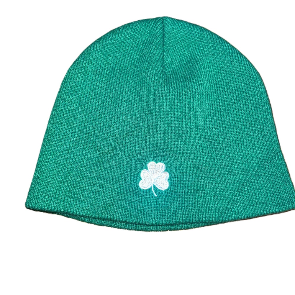 Green Shamrock Embroidery Beanie One Size Acrylic